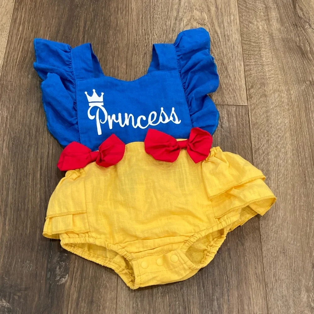 Disney Princess Romper Snow White Ruffle Bow Costume Outfit 3-6m